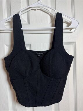 Dylan Kain Black Textured Bustier Cropped Top